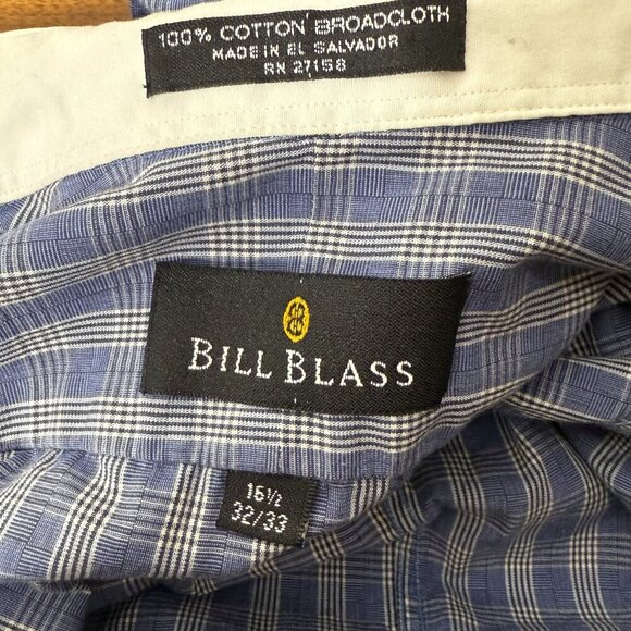 Bill Blass Button Down White Collared Dress Shirt, Blue White Plaid, 16.5x32-33 - Picture 2 of 6